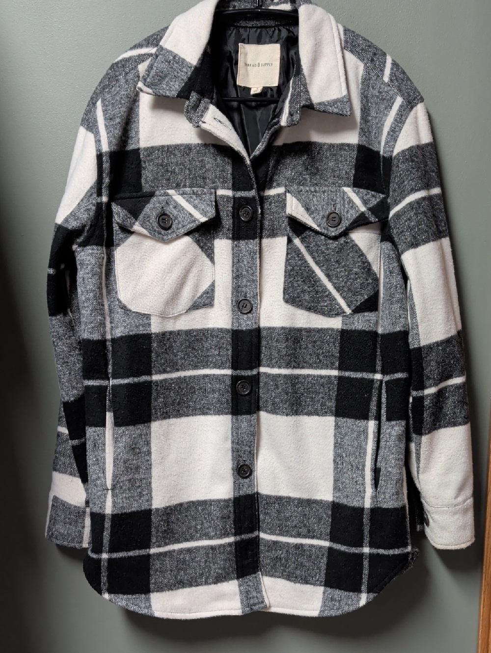Thread & Supply Lined Flannel Jacket, black/white, Mens Small.